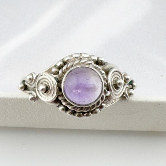 Vintage Amethyst Sterling Silver 925 Ring Ornate Boho Style Size 9 1/4‎ - Picture 1 of 10
